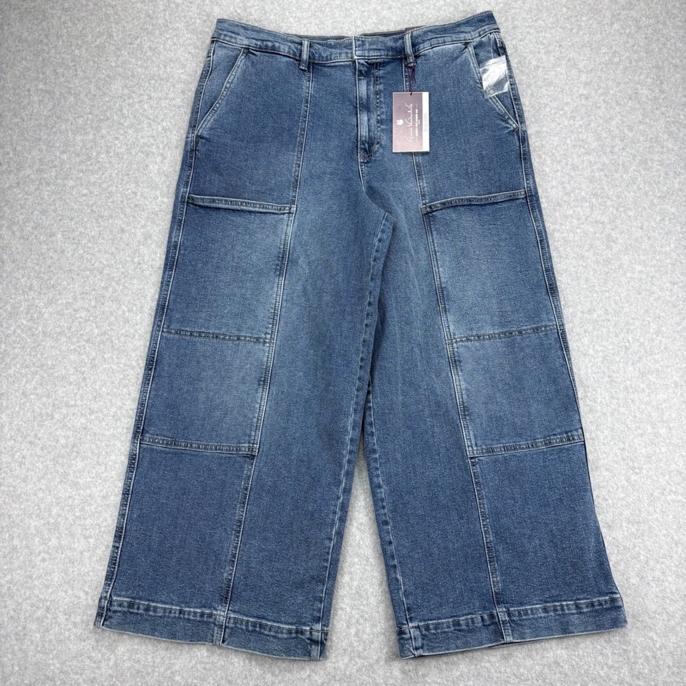 Gloria Vanderbilt Wide Leg Jeans Womens Plus 16 Blue High Rise Dark Wash Cropped